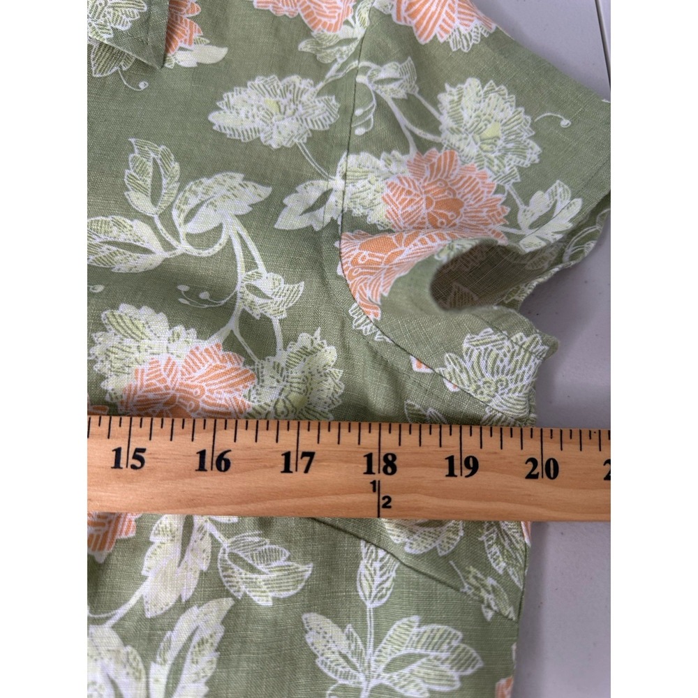 Sigrid Olsen Blue Linen Shirt Size M Green Floral Short Sleeve Button up - Picture 9 of 11